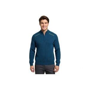 Vineyard Vines On The Go Rib Ski 1/4 Zip Sweater Merino Wool Teal Bay Sz S 198$